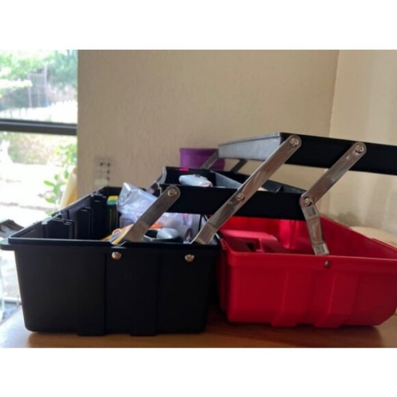 17-Inch Tool Box, Three-Layer Folding Plastic Storage Toolbox - Picture 2 of 3